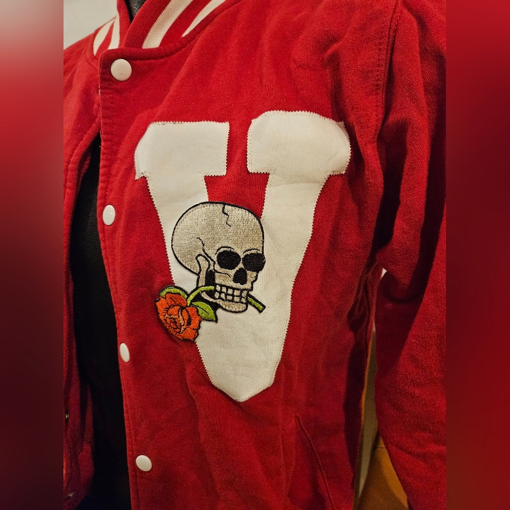 Red Varsity Jacket With Skull Patch - image 2